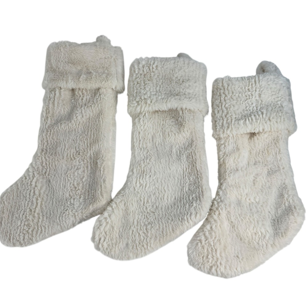 Wondershop Target Lot Of 3 Faux Fur Christmas Stocking Luxe Cream Shaggy Fluffy